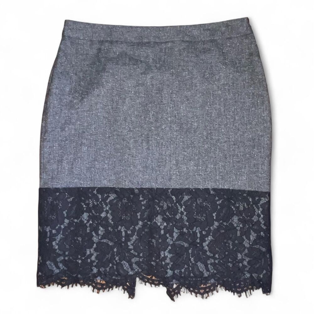 Vince Camuto Women's Grey and Black Lace Skirt SZ 14